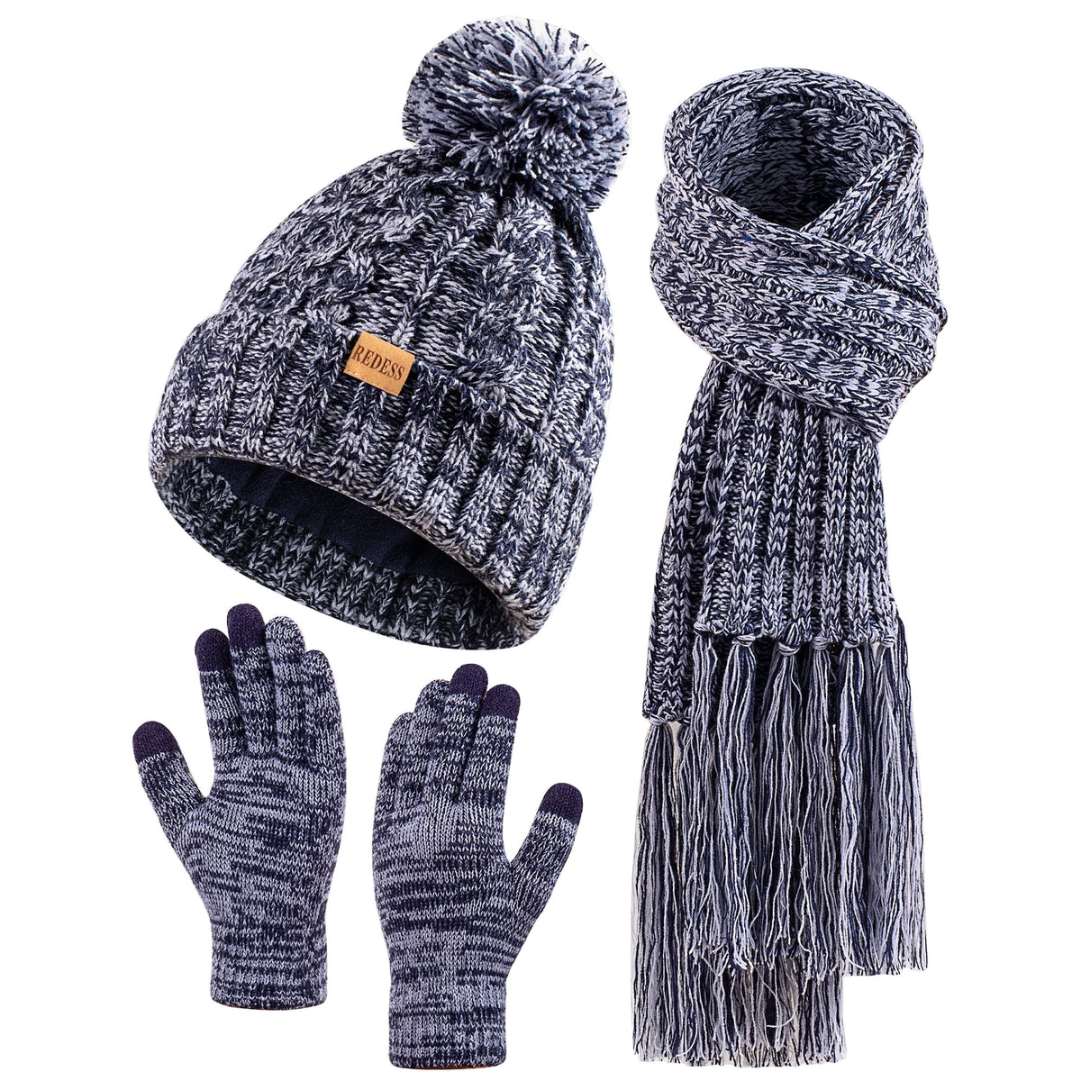 REDESS Womens Winter Hats Beanie Scarf &Gloves Sets for Women-Oat