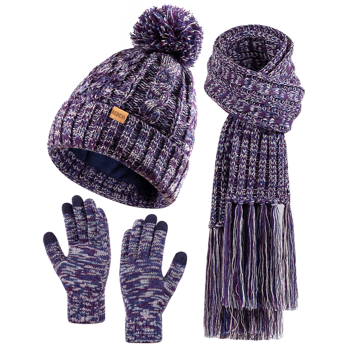 REDESS Womens Winter Hats Beanie Scarf &Gloves Sets for Women-Oat