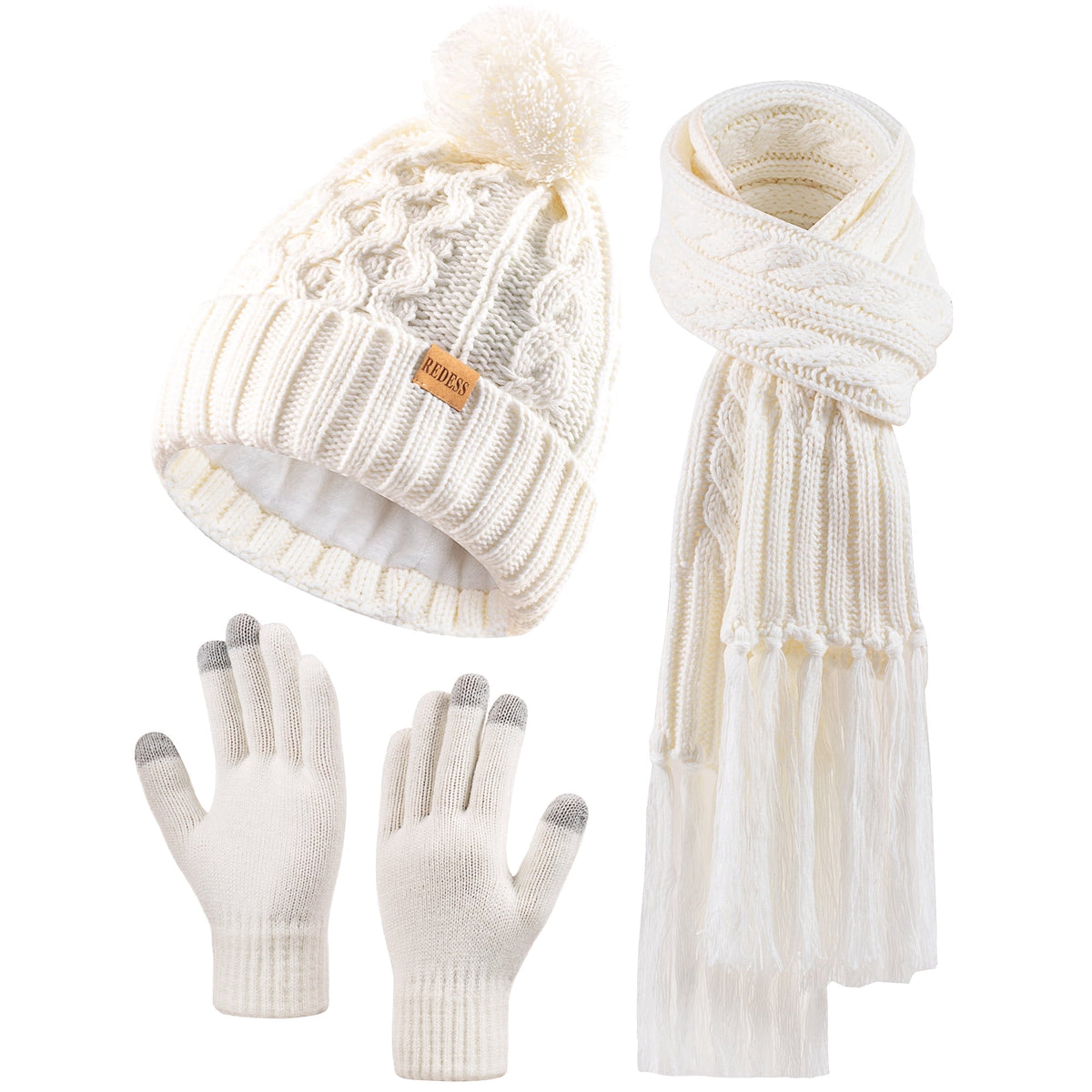 REDESS Womens Winter Hats Beanie Scarf &Gloves Sets for Women-Oat