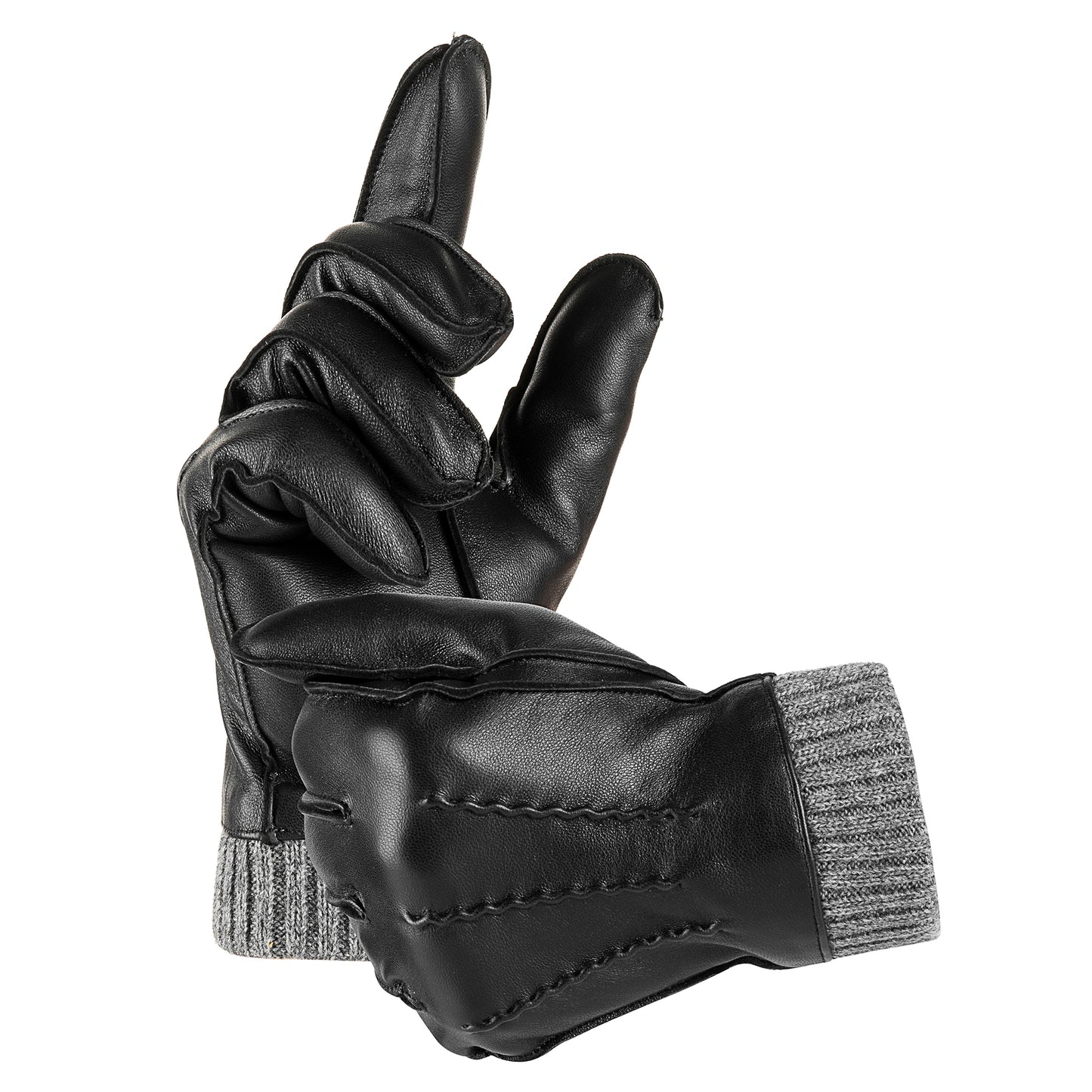 REDESS Winter Warm Men Genuine Leather Gloves, Cashmere Lined Driving Motorcycle Gloves for Men-Black