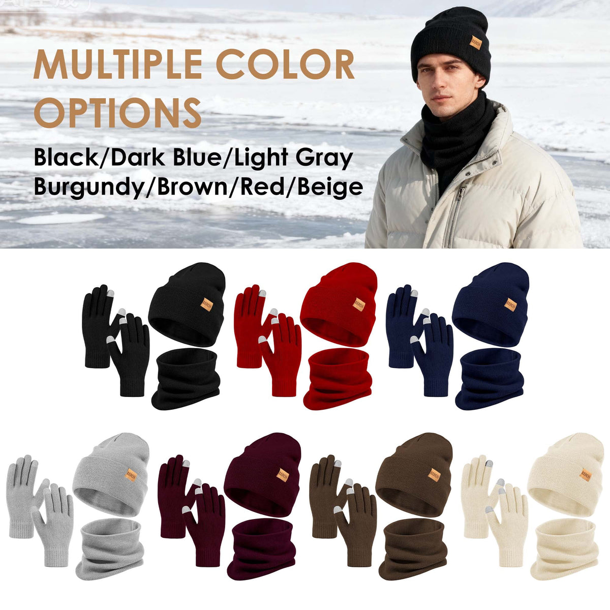 REDESS Winter Hat, Scarf & Glove Set for Men and Women,Black