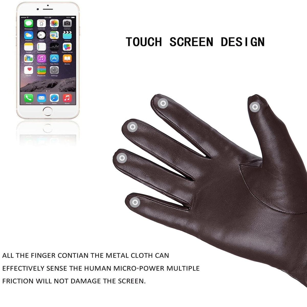REDESS PU Leather Black Gloves for Women, Soft Winter Thermal Snow Driving Gloves Touchscreen