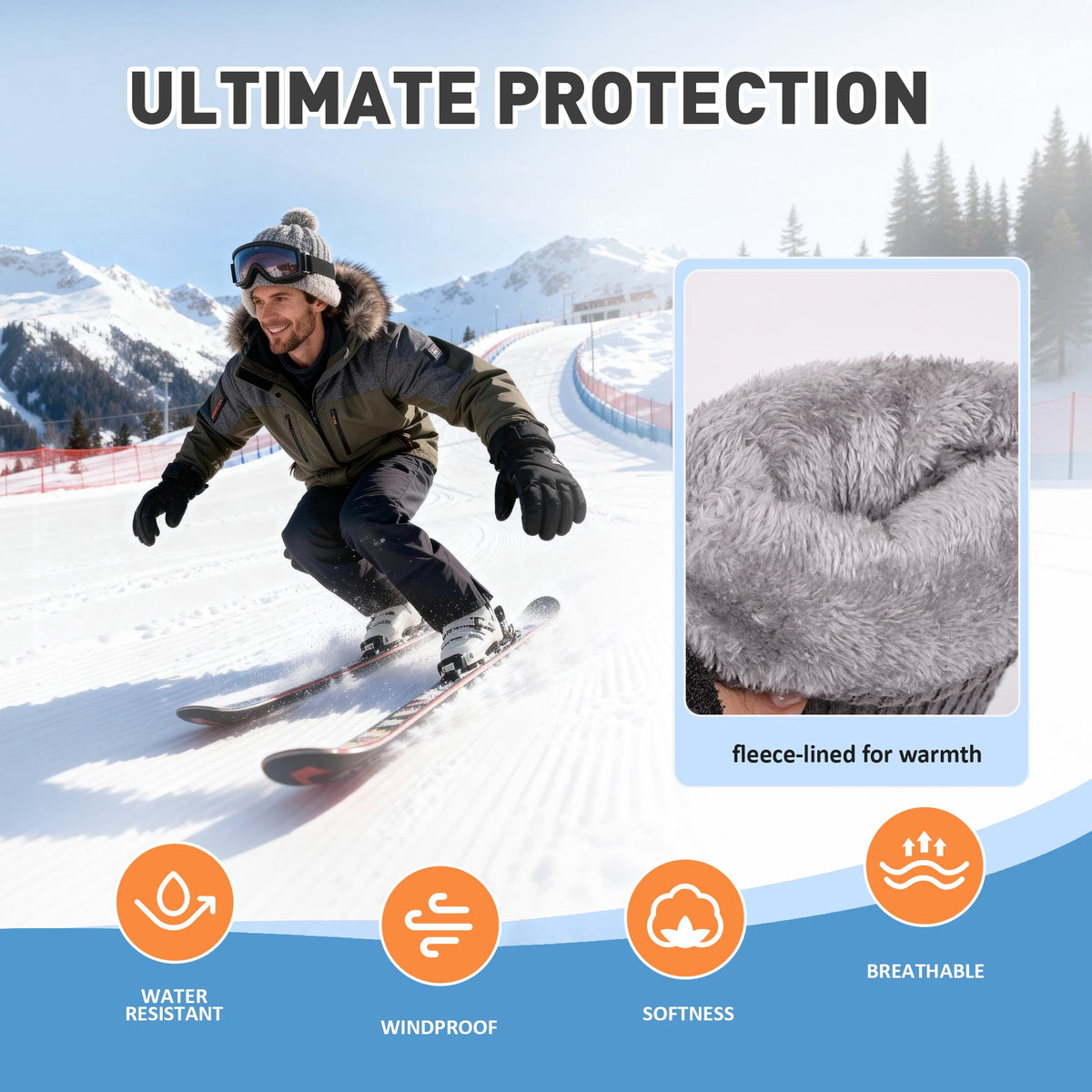 REDESS Men's Winter Gloves with Waterproof Touchscreen for Outdoor Sprots Ski Snowboard ,Black