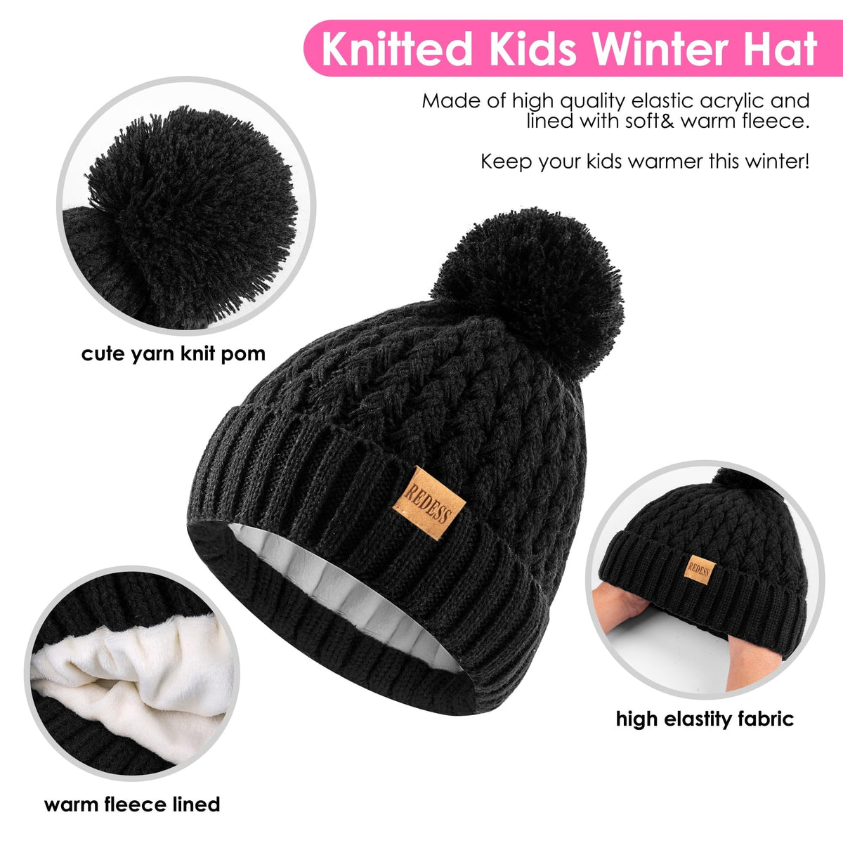 REDESS Unisex Kids Winter Beanie Hat, Gloves and Scarf Set, Acrylic, Multicolor, 3-9 Years