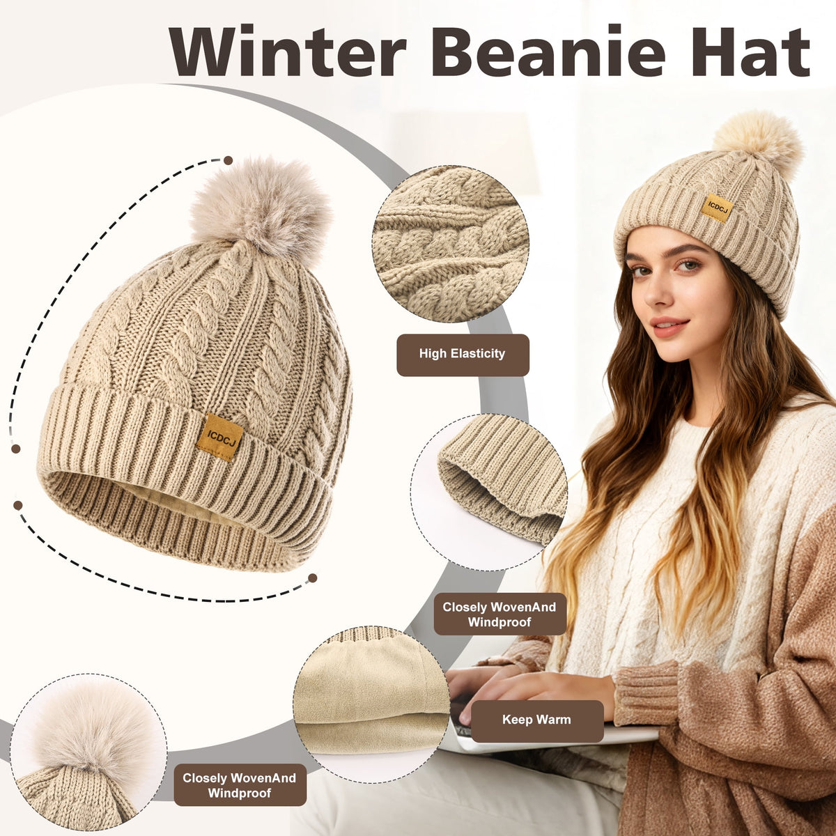 REDESS Women's Hat and gloves Scarf Winter Set,Beanie Hat Touch Screen Gloves Long Scarf Sets for Women