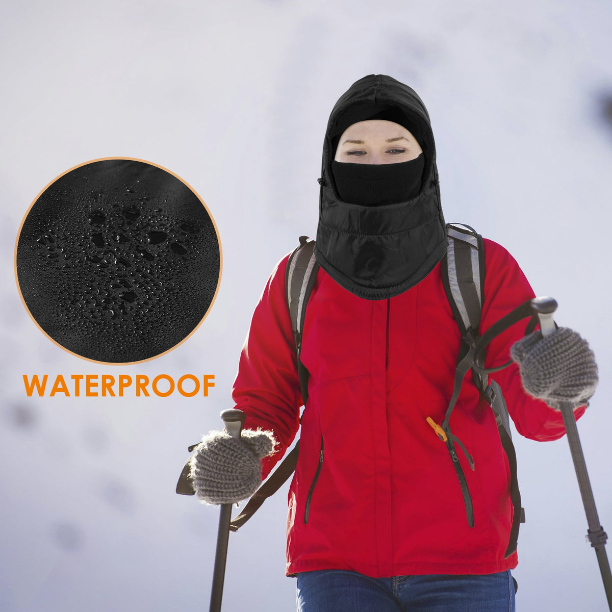 REDESS 2 Pcs Unisex Winter Waterproof Balaclava Face Mask for Men and Women-Black