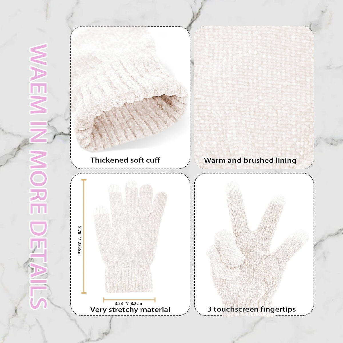 REDESS Winter Women's Beanie Hat Scarf Gloves Set-White