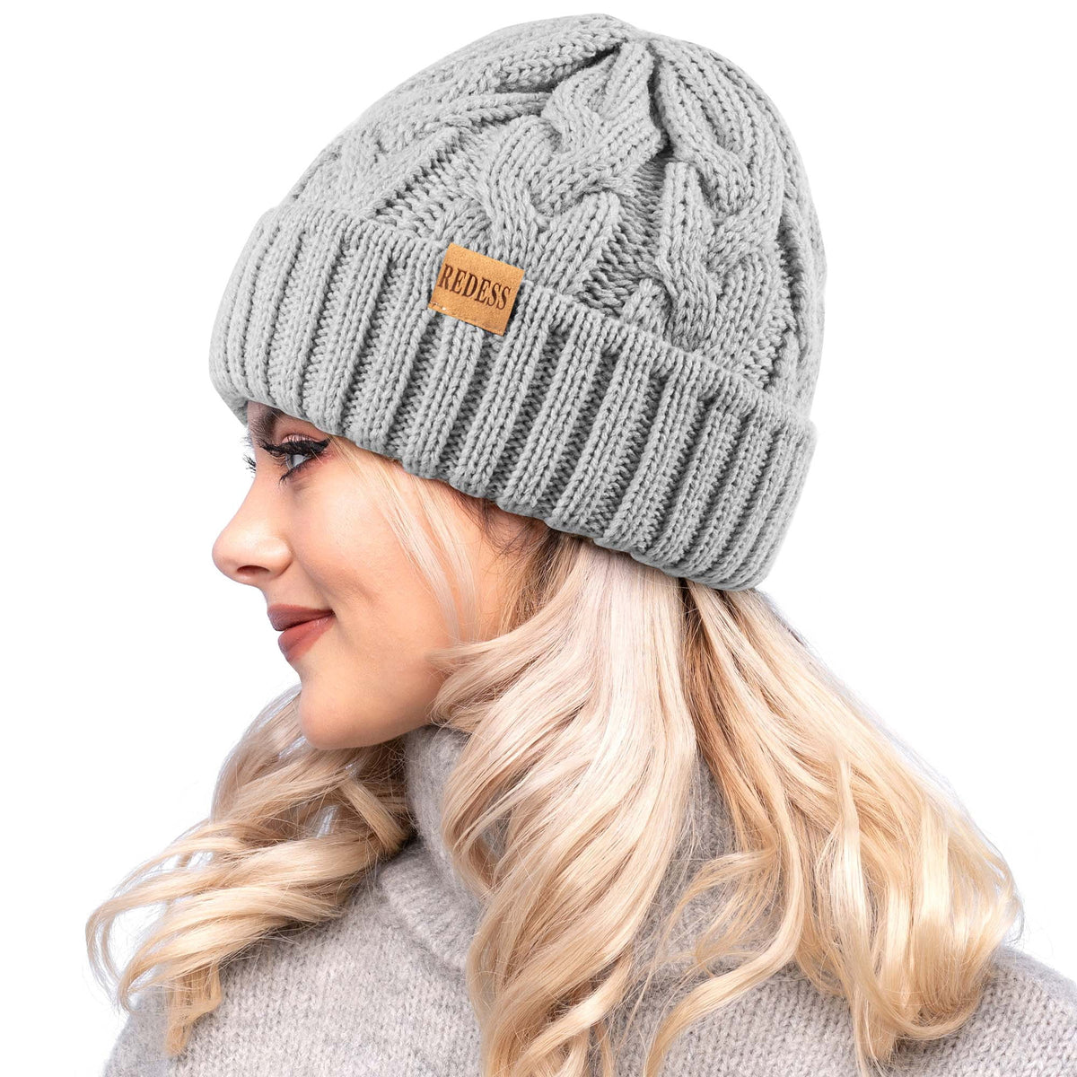 REDESS Beanie for Womens Winter Warm Cable Knit Soft Cap Comfortable Cuffed Stretchy Hat 2 Pack