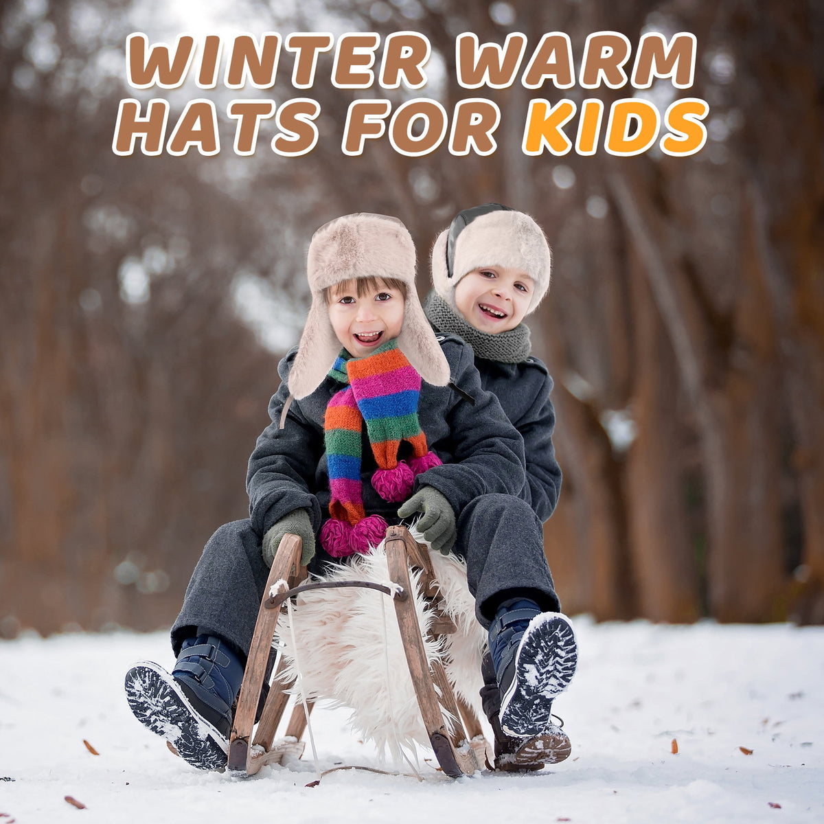 REDESS Winter Trapper Hat for Boys Girls£¬Earflap Cap Waterproof &Windproof Beanie Faux Fur Lined Kids Hat