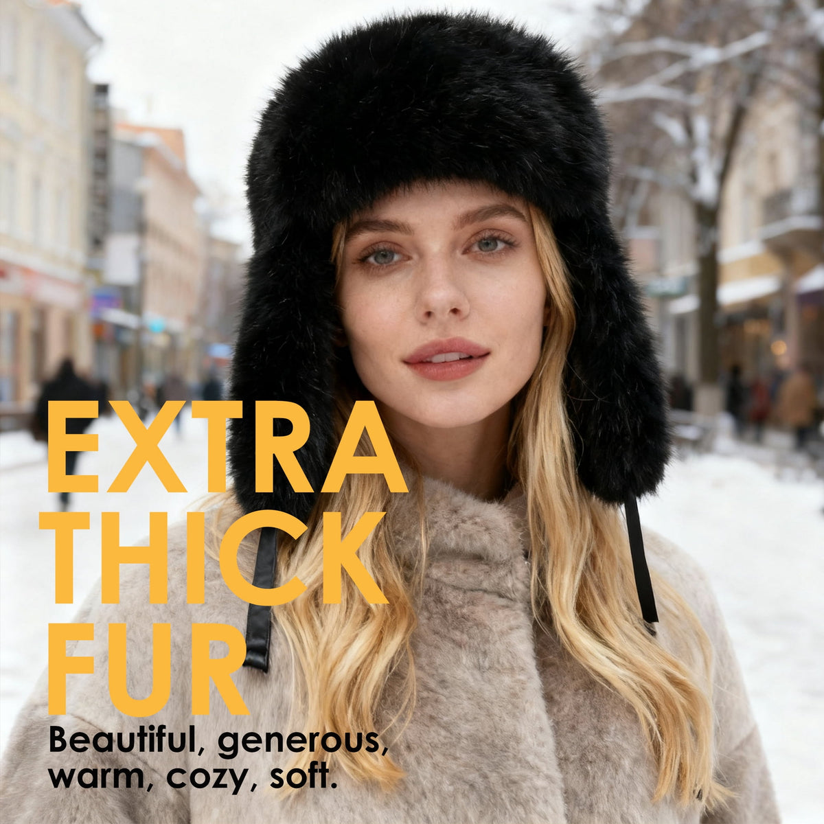 REDESS Women's Trapper Hat Winter Warm with Faux Fur and Ear Flaps Winter Hat,Black