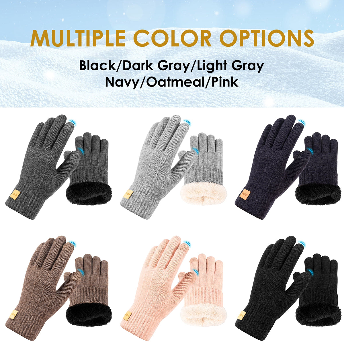 REDESS Mens Womens Winter Gloves Touchscreen Winter Warm Knit Gloves,Black