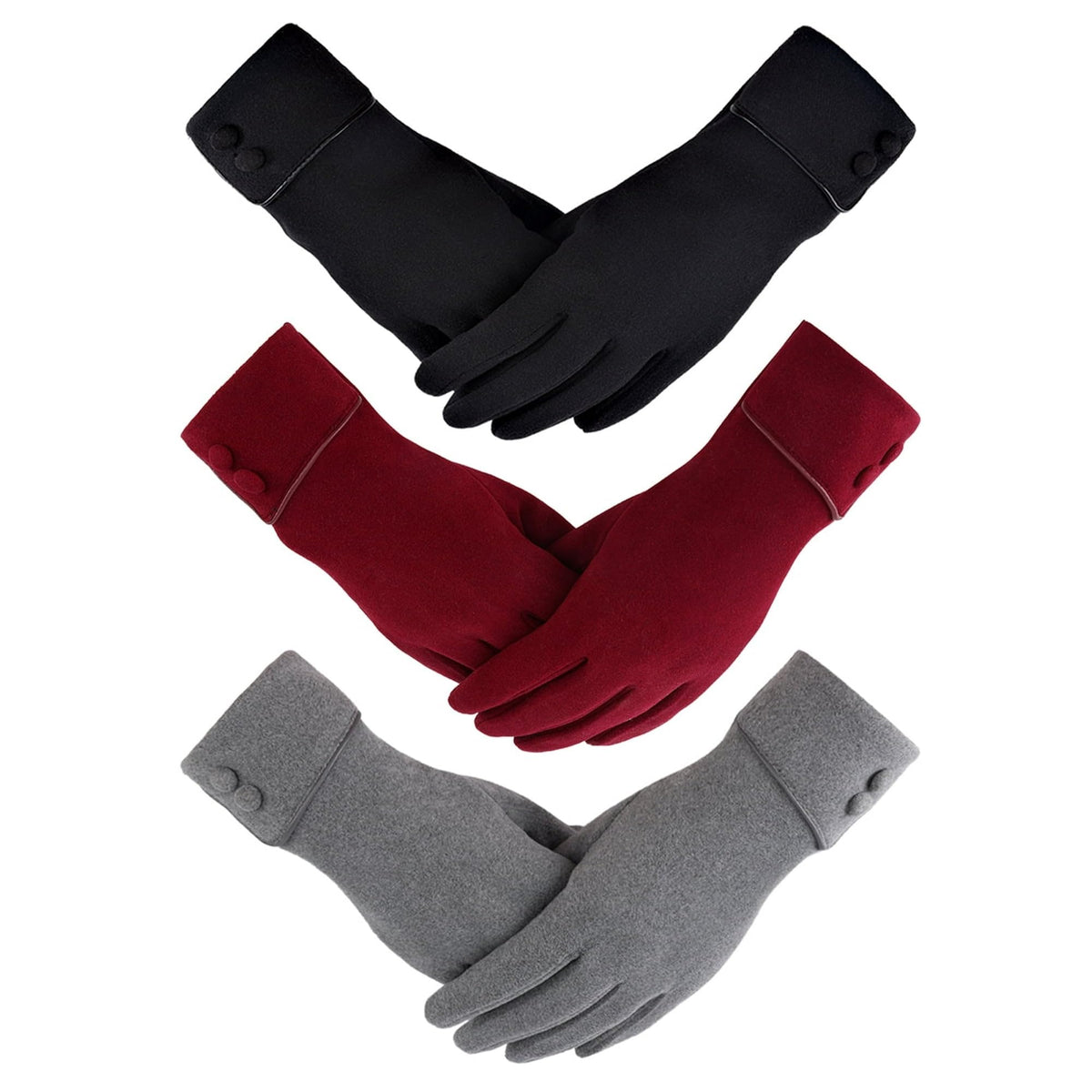 REDESS Women's Winter Warm Gloves, Full Finger Gloves with Sensitive Touch Screen Texting Fingers 3 Pairs.
