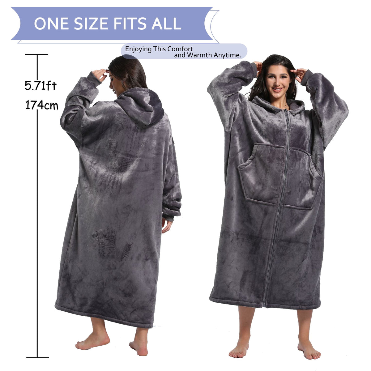 REDESS Oversized Wearable Blanket Hoodie Sweatshirt for Adults Women Men-Dark Grey
