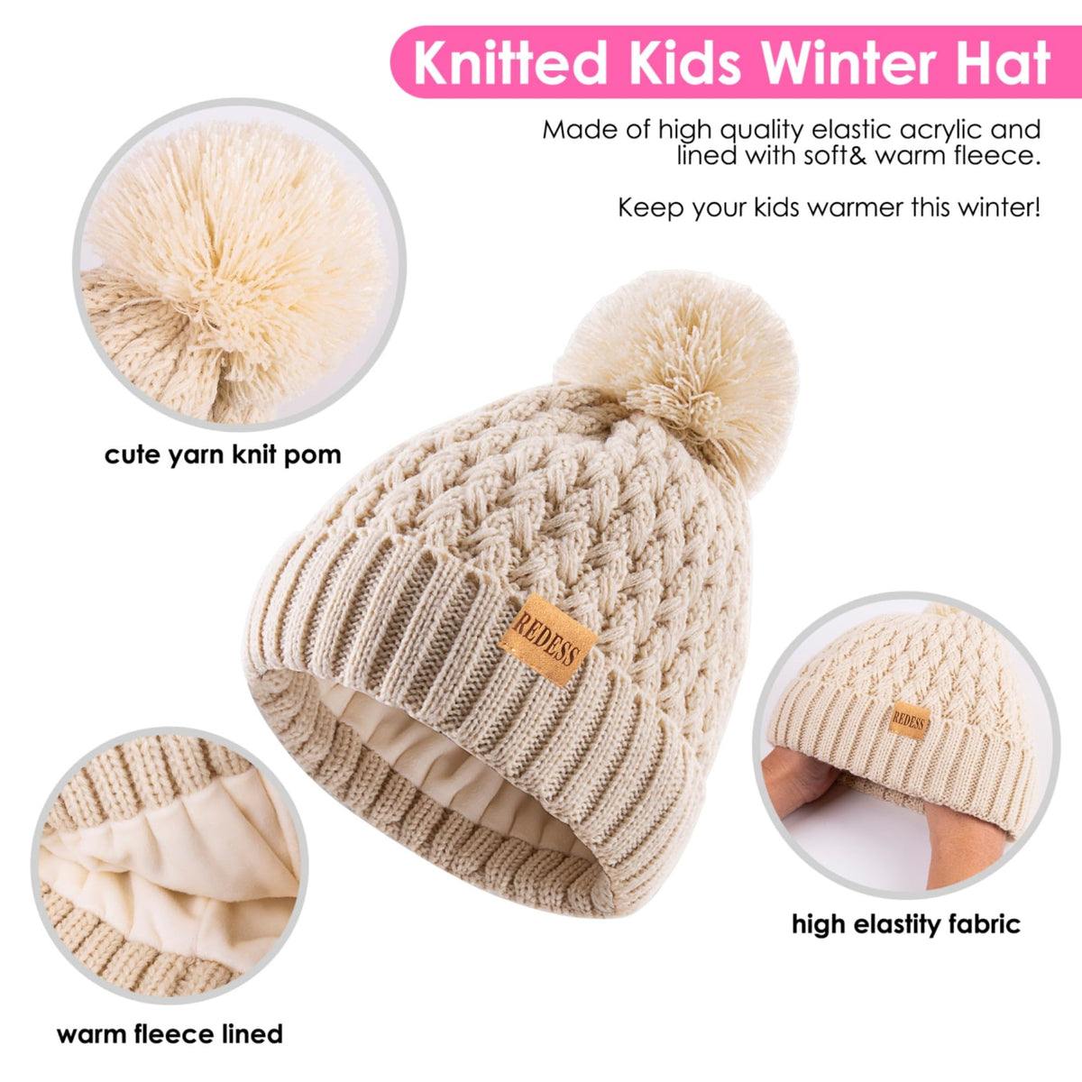 REDESS Unisex Kids Winter Beanie Hat, Gloves and Scarf Set, Acrylic, Multicolor, 3-9 Years