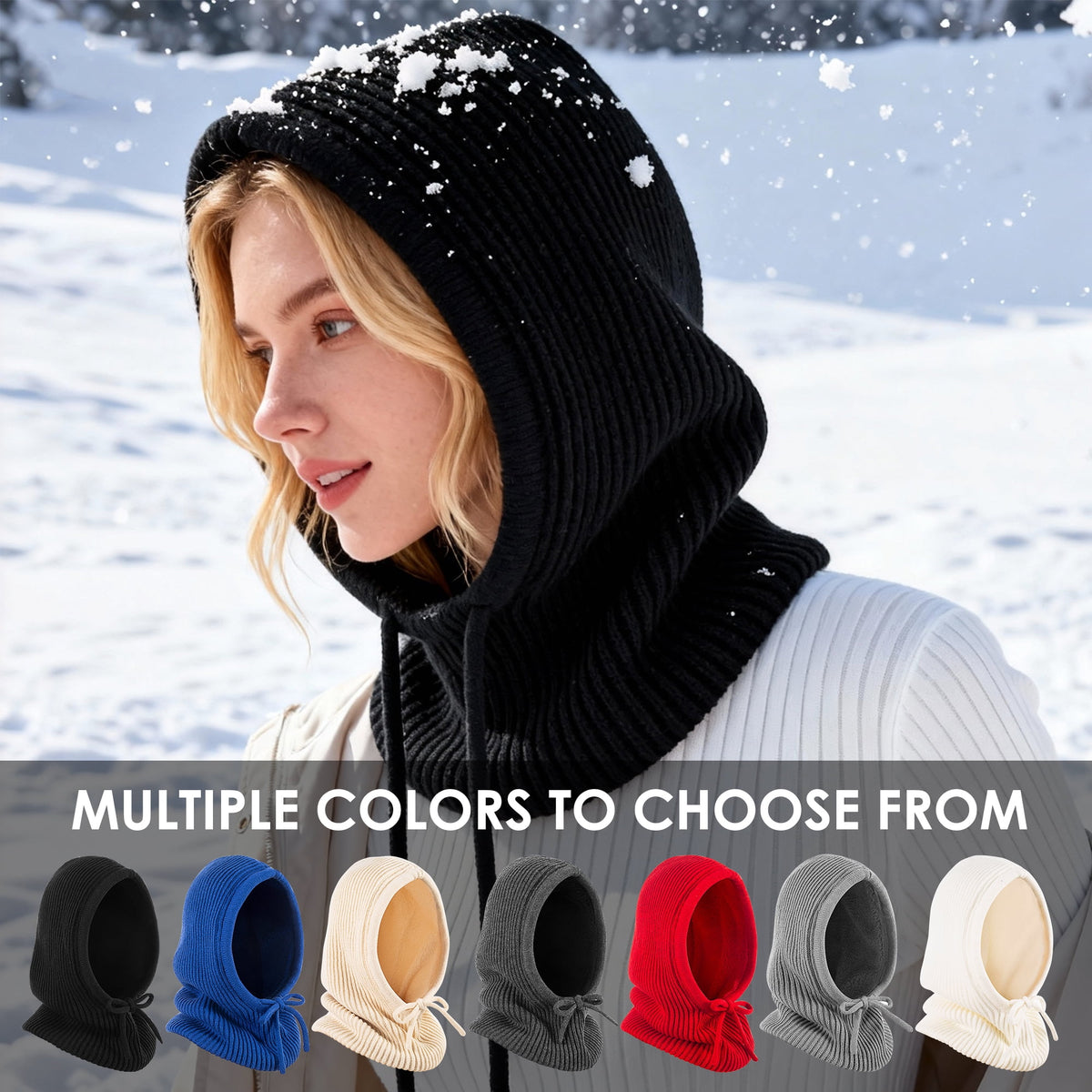 REDESS Winter Beanie Hats for Women Knit Beanie with Adjustable Drawstring Warm Hooded Skull Cap,Black