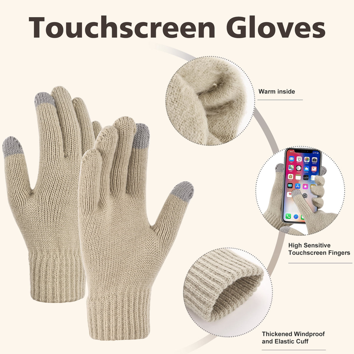 REDESS Women's Hat and gloves Scarf Winter Set,Beanie Hat Touch Screen Gloves Long Scarf Sets for Women