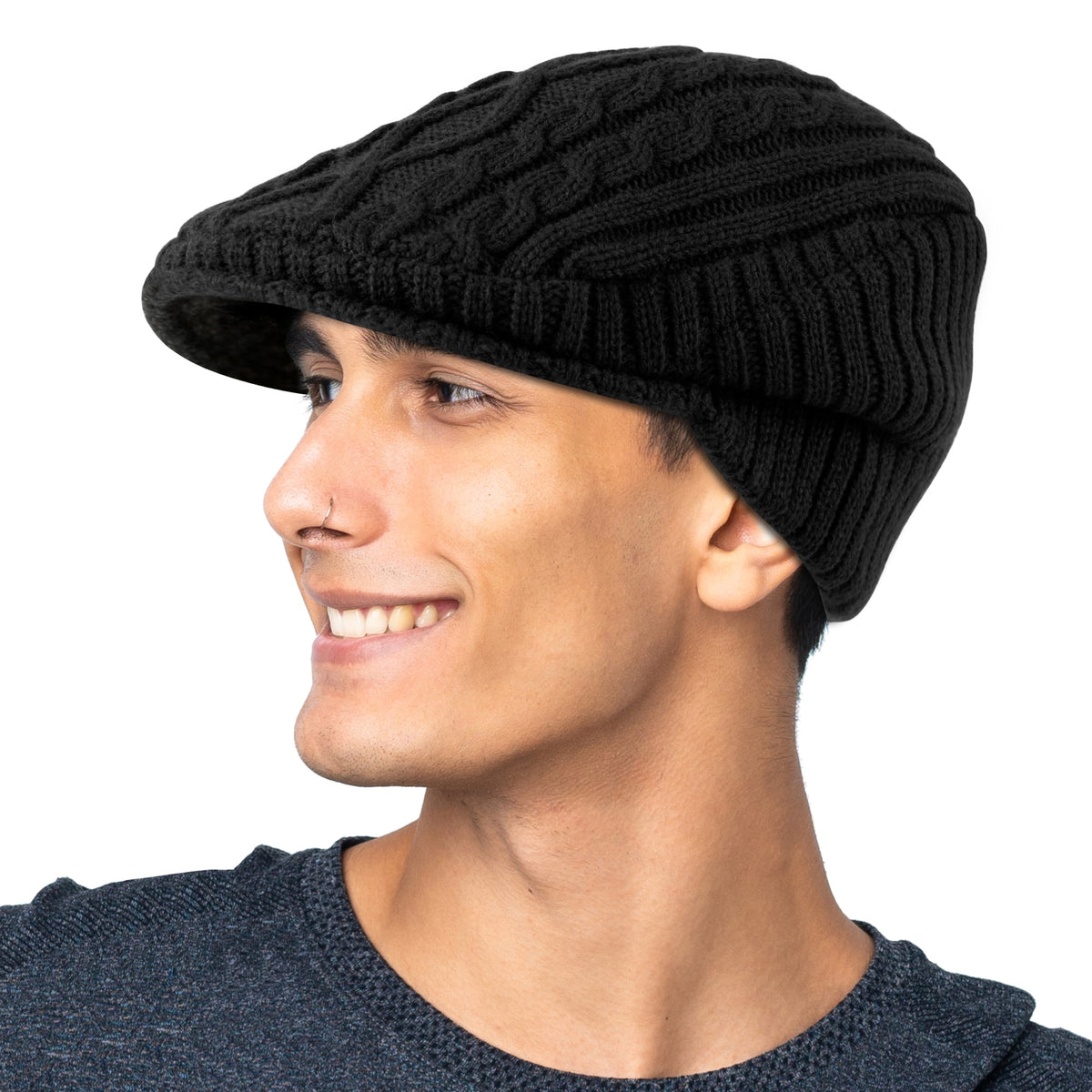 REDESS Winter Beanies Hat for Women,Knit Brimmer Hat Slouchy Beanie Cap with Visor Black