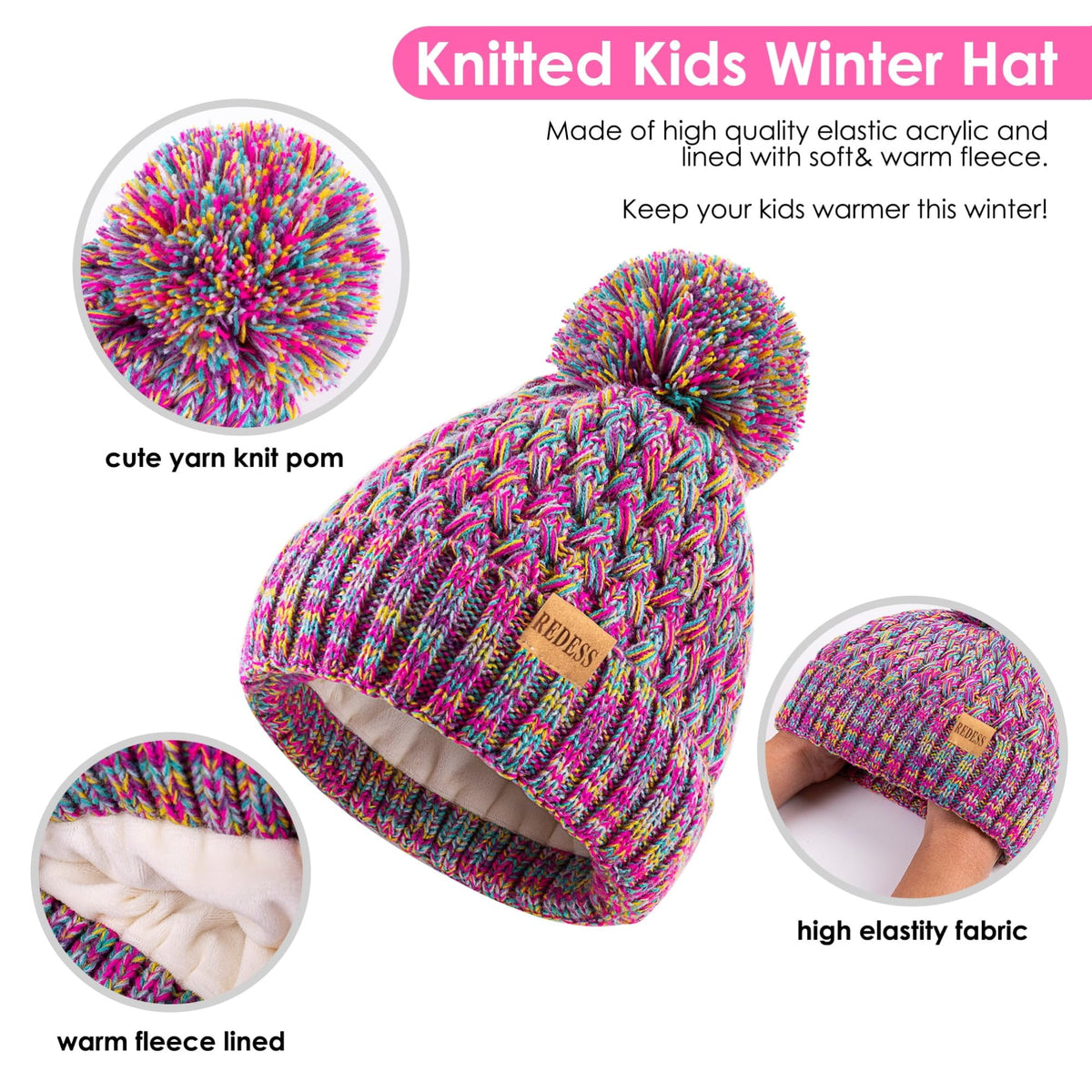 REDESS Unisex Kids Winter Beanie Hat, Gloves and Scarf Set, Acrylic, Multicolor, 3-9 Years