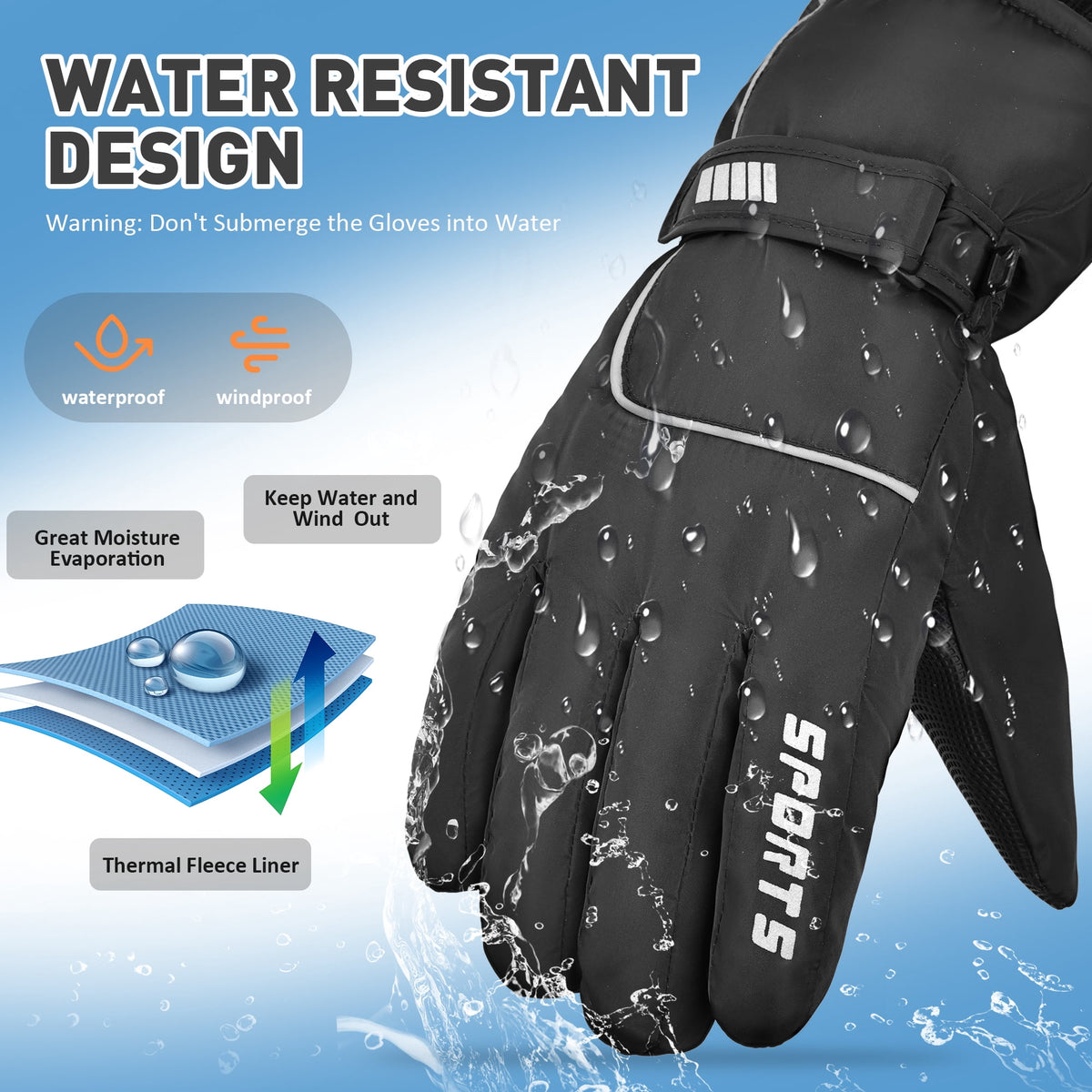 REDESS Men's Winter Gloves with Waterproof Touchscreen for Outdoor Sprots Ski Snowboard ,Black