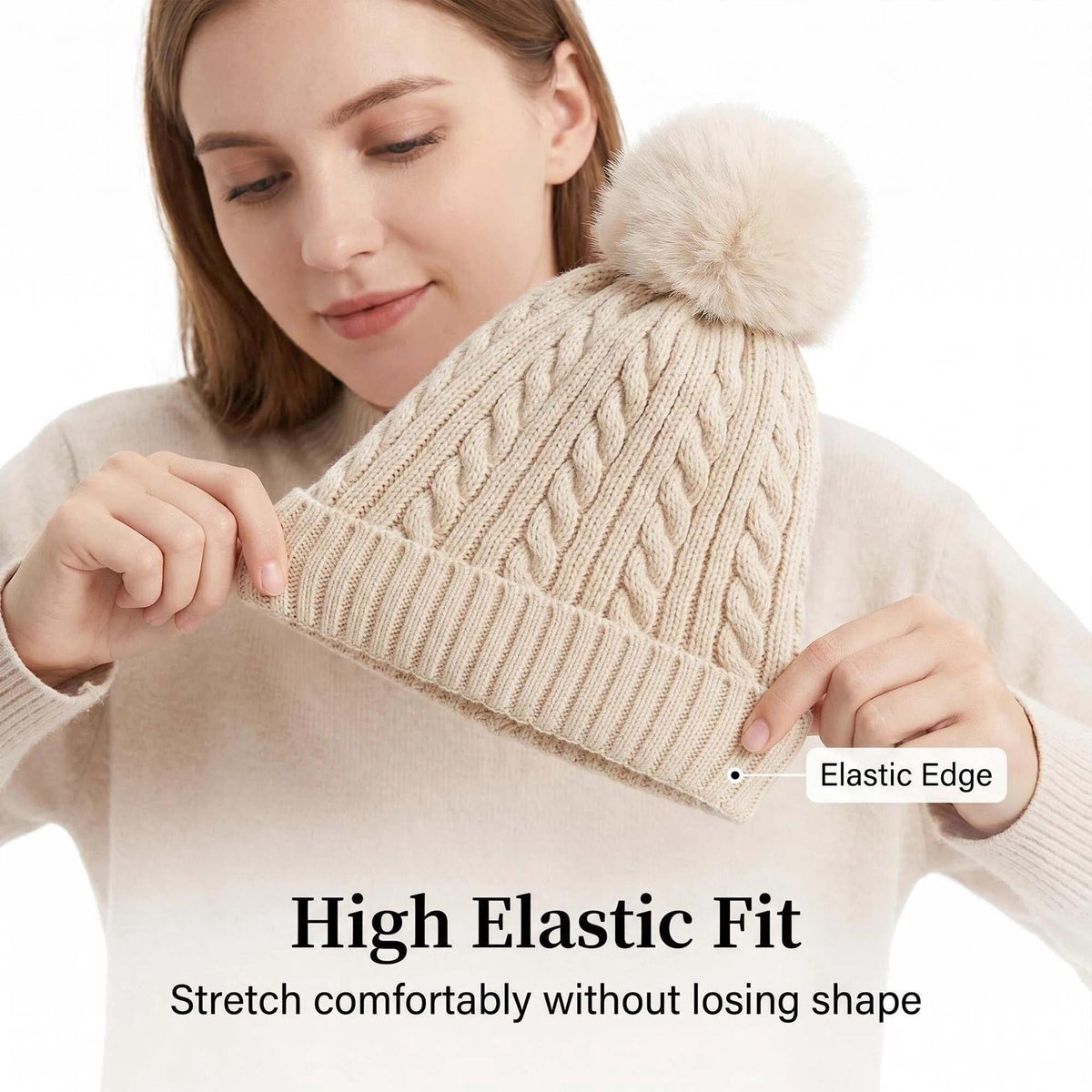 REDESS Womens Winter Hat, Fleece Lined Cable Knit Beanie Hat for Women 2 Pack