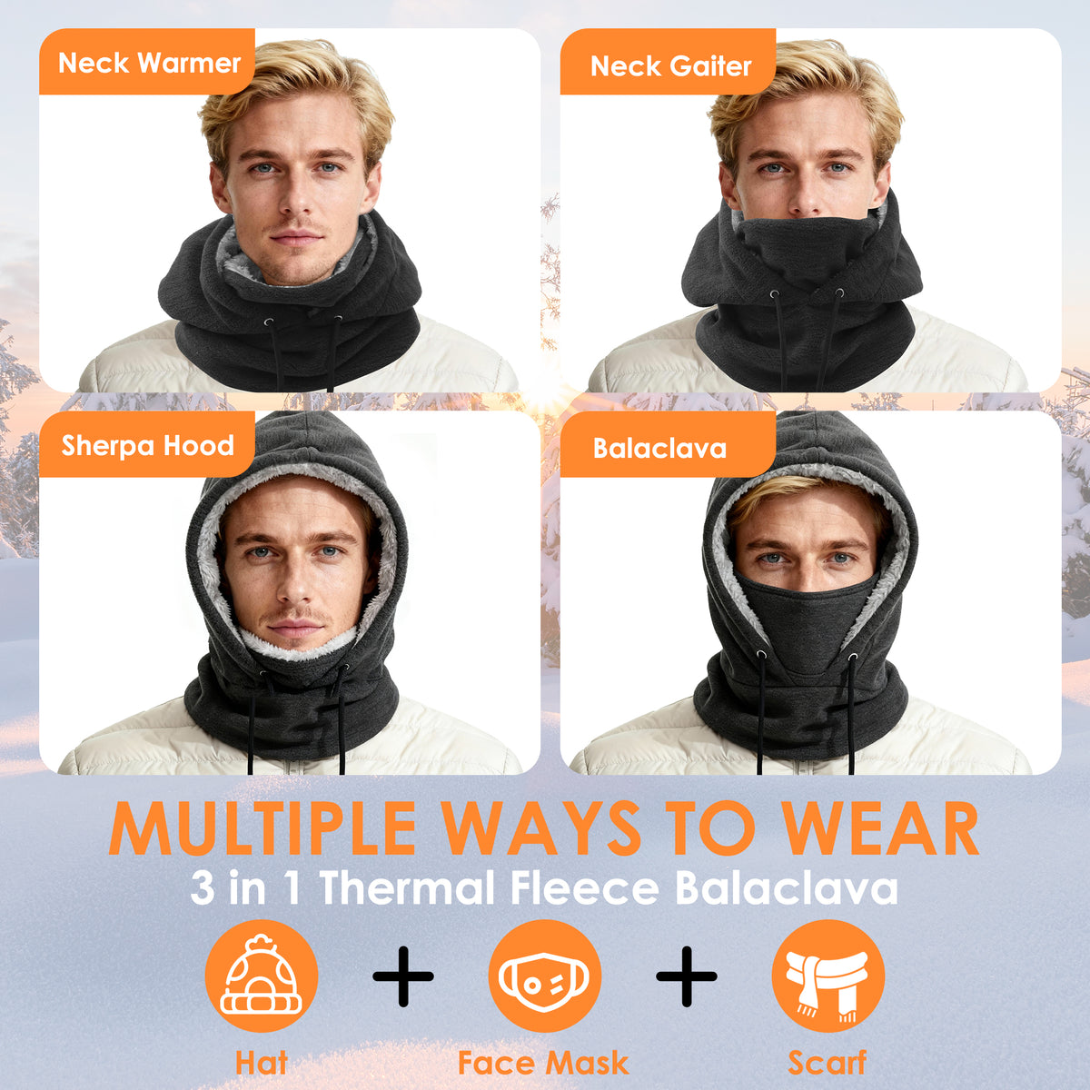 REDESS Unisex Balaclava Face Mask,Winter Polar Fleece Hood Ski Mask for Men Women,Black