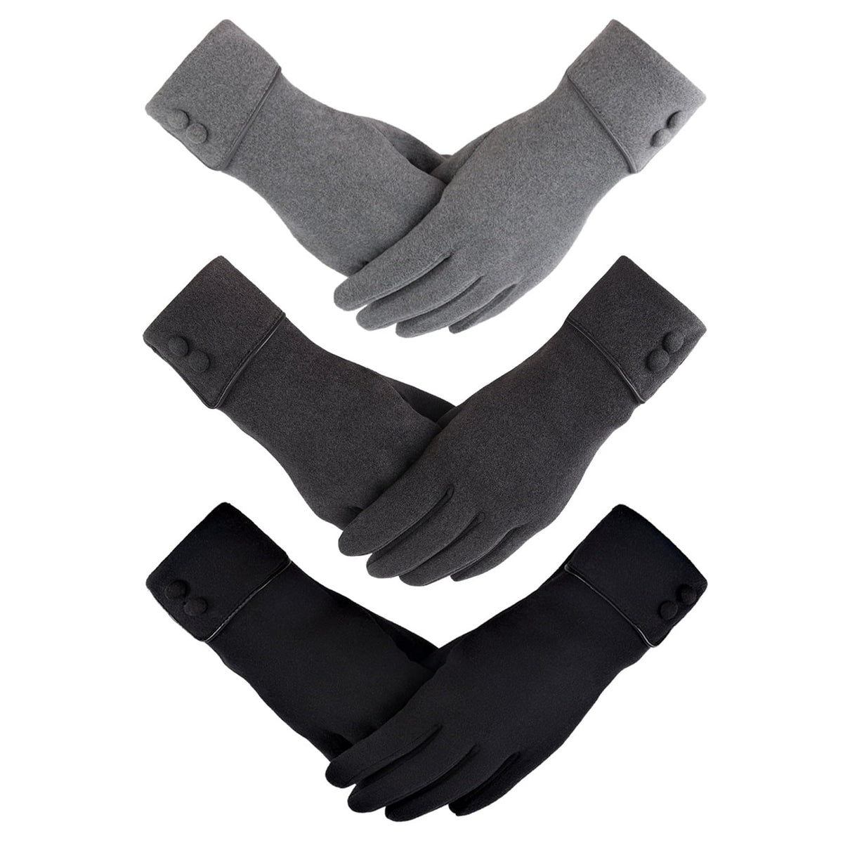 REDESS Women's Winter Warm Gloves, Full Finger Gloves with Sensitive Touch Screen Texting Fingers 3 Pairs.