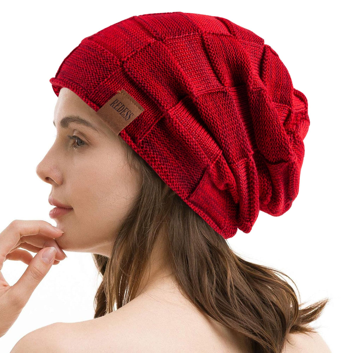 REDESS Beanie Hat for Men and Women Winter Warm Hats Knit Slouchy Thick Skull Cap with Face Cover-Black