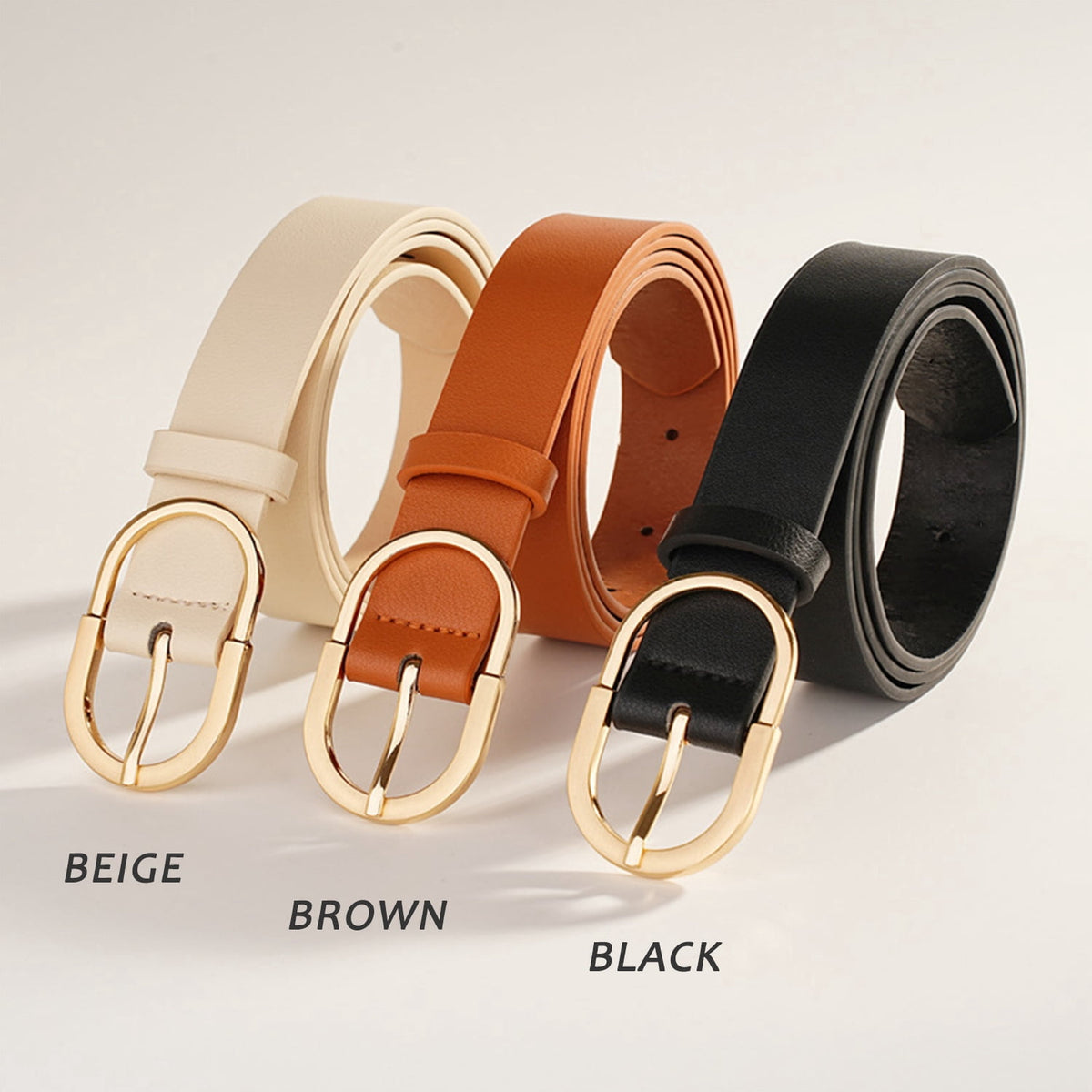 REDESS Belts for Women with Fashion Gold Buckle Leather Belts for Jeans Pants Dress,3 Pack