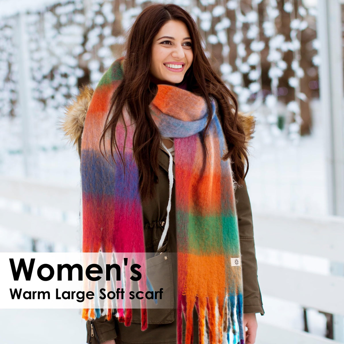REDESS Winter Scarf for Women Soft Plaid Pattern Cozy Warm Tassel Blanket Shawl Wrap