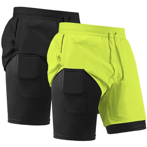 REDESS Men's Shorts with compression liner Athletic Running Workout Gym Activewear Basketball Shorts for Men,Navy Blue,2 Pcs