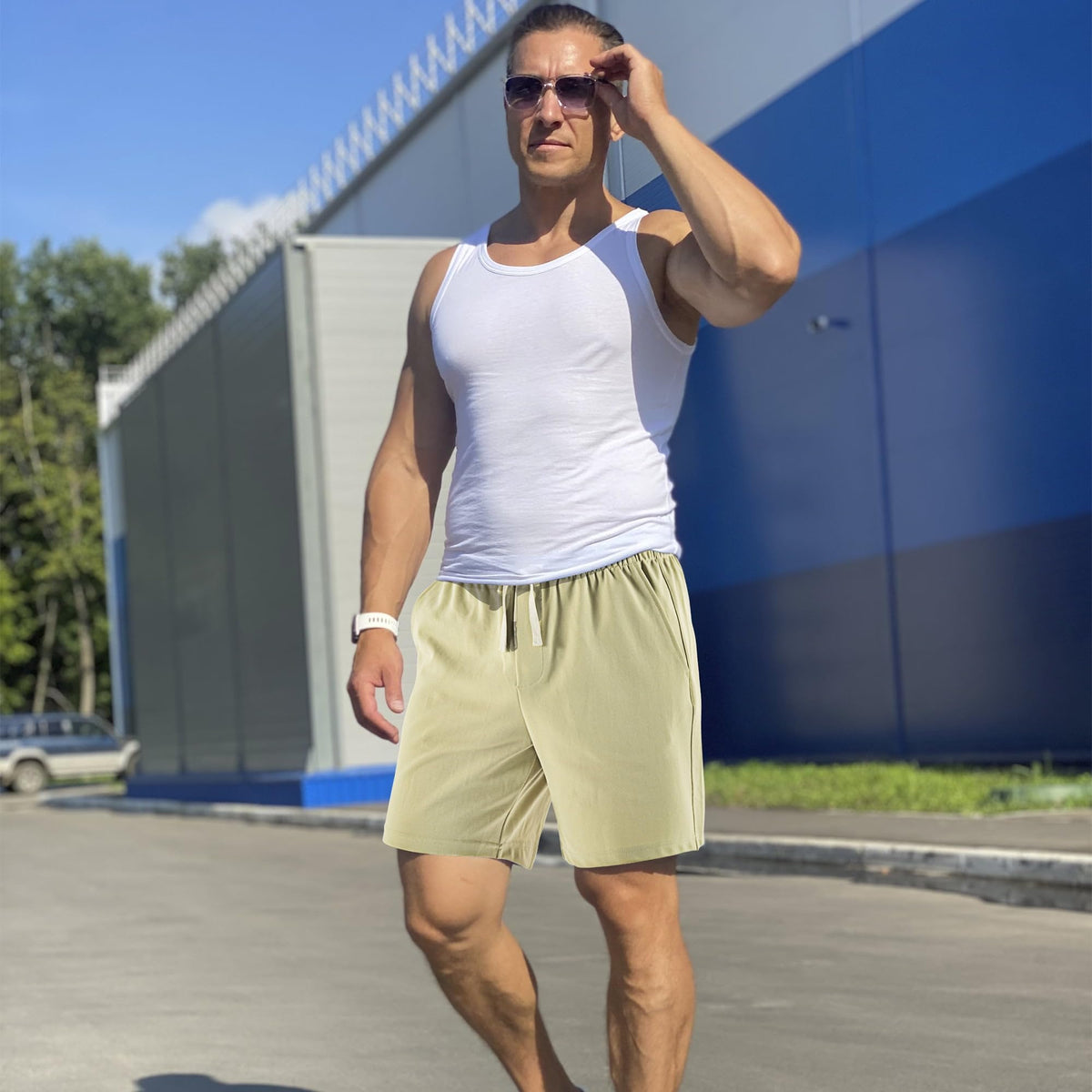 REDESS Mens Shorts Casual with Pockets ,Drawstring Elastic Waistband Shorts for Men,Dark Grey