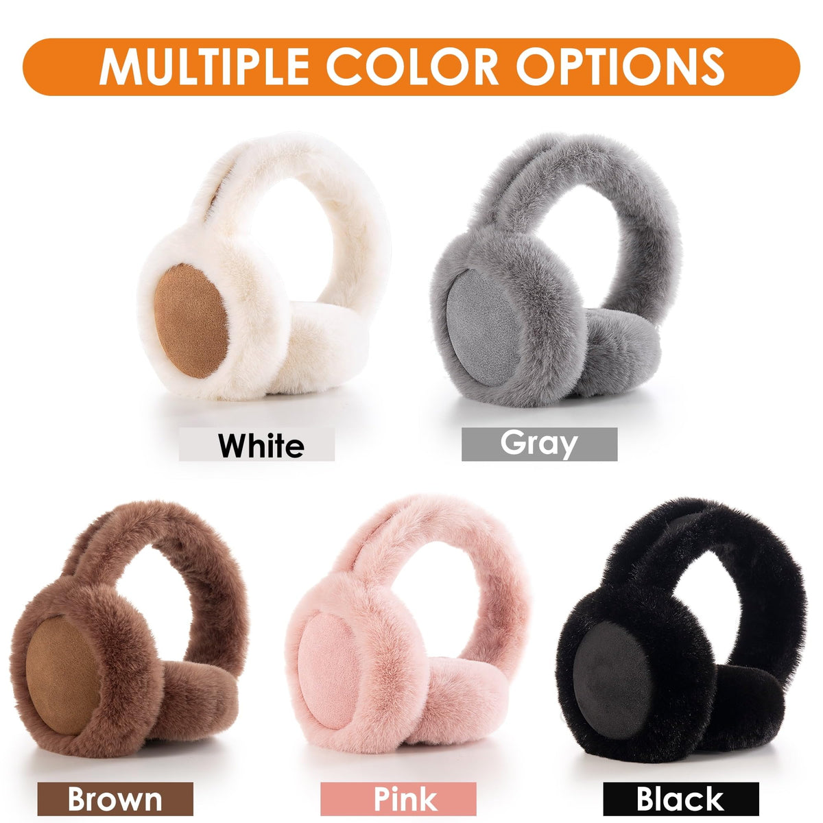 REDESS Women's Winter Warm Earmuffs Girls Faux Fur Cute Foldable Ear Warmers,Black