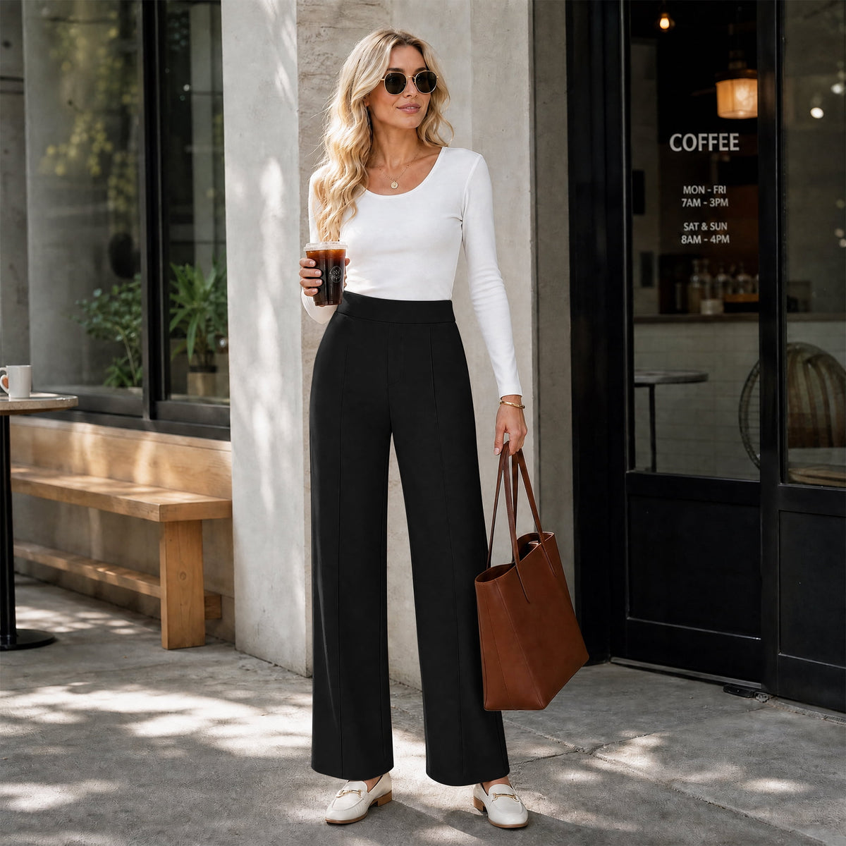 REDESS Sweatpants for Women Wide Leg Casual High Waisted Baggy Sweatpants Worker Wear Pants with Pocket,Black XS-2XL