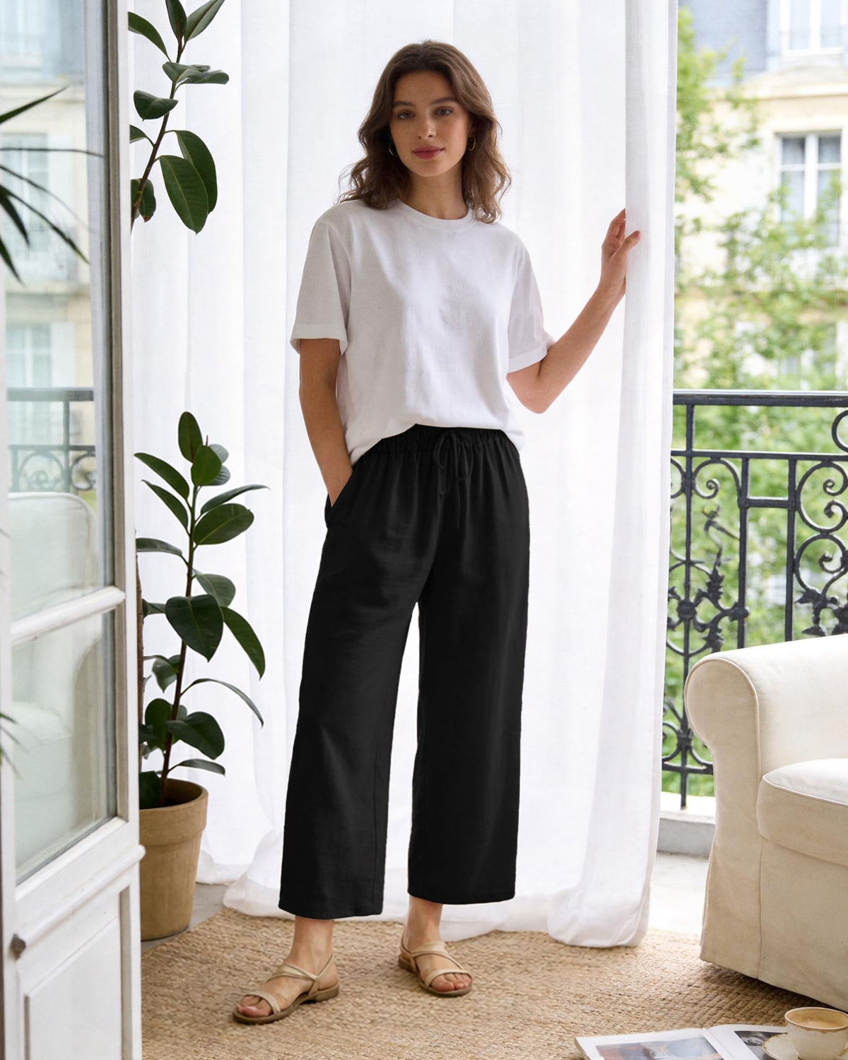 REDESS Capri Pants for Women Summer Capris Adjustable Drawstring with Pockets M-XXXL