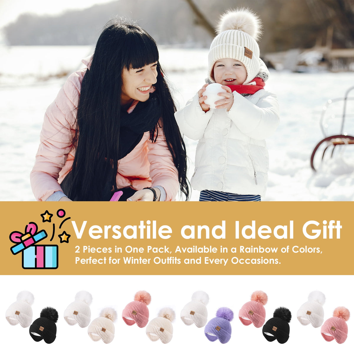 REDESS Toddler Hat with Ear Flaps, Fleece Lined Beanie Hat for Baby 0?3 Years Old, 2?Pack Warm Knit Kids Toddler Winter Hat