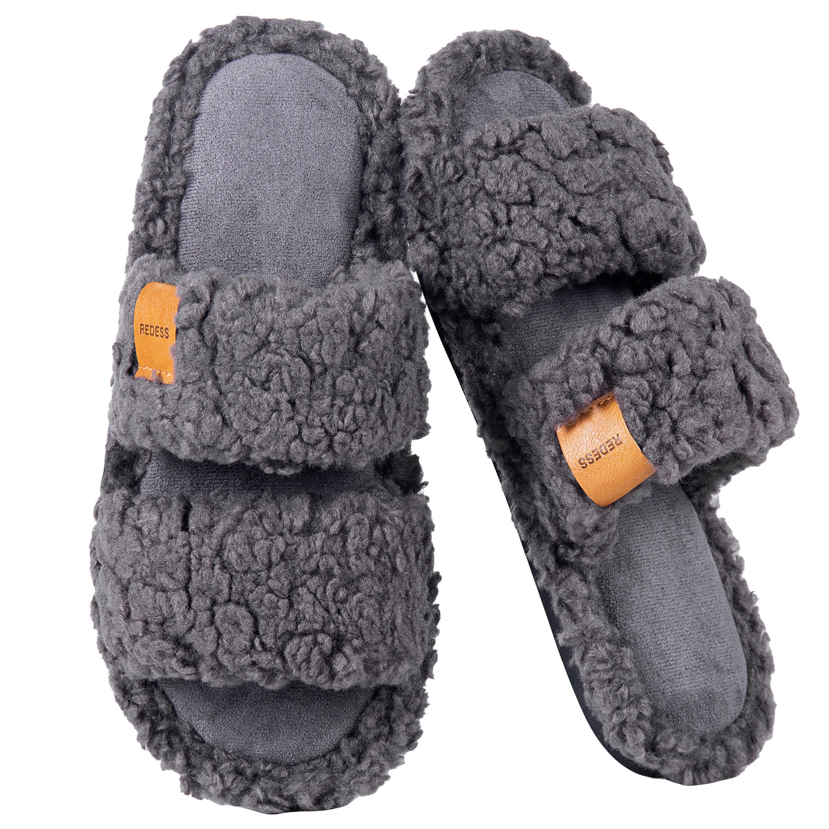 REDESS Slippers for Women Fuzzy Open Toe Womens Slippers Memory Foam House Slippers