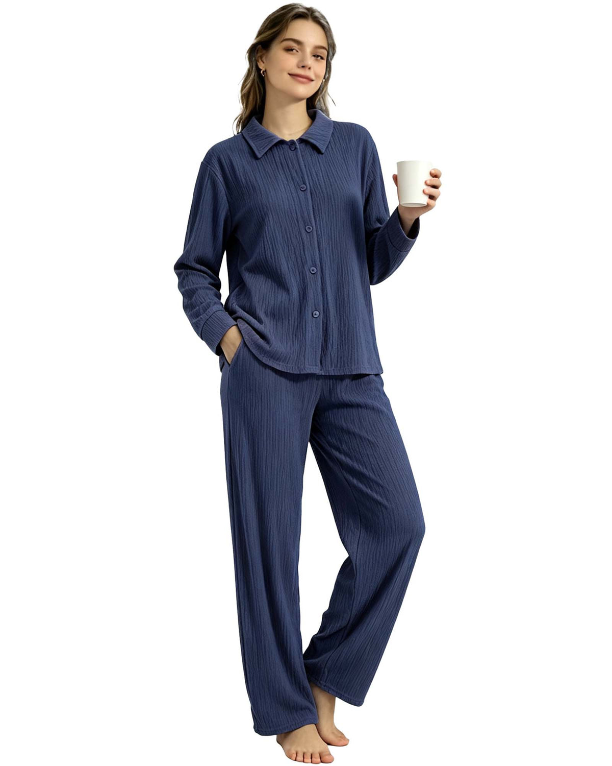 REDESS Womens Pajama Sets, 2 Piece Long Sleeve Lounge Sets Comfy Sleepwear Pajamas for Women Button Up Soft Pjs