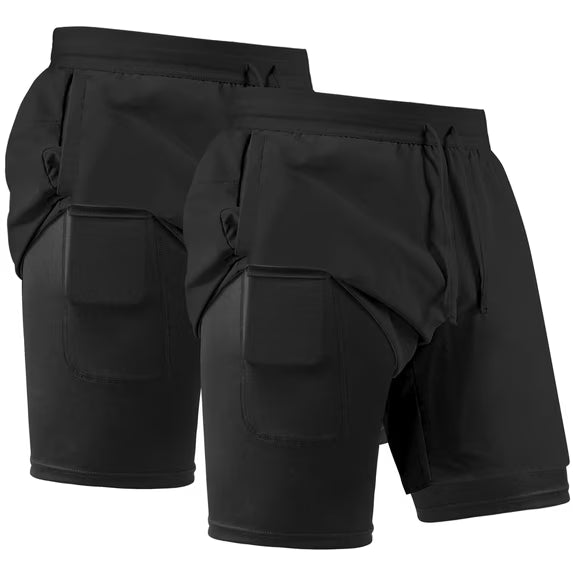 REDESS Men's Shorts with compression liner Athletic Running Workout Gym Activewear Basketball Shorts for Men,Navy Blue,2 Pcs