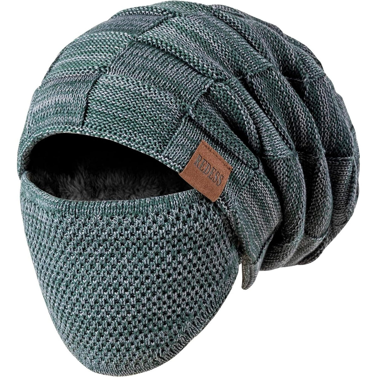 REDESS Beanie Hat for Men and Women Winter Warm Hats Knit Slouchy Thick Skull Cap with Face Cover-Black