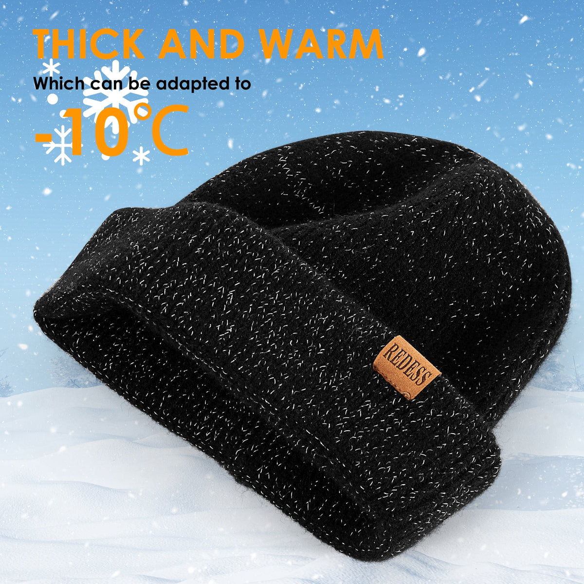 REDESS Beanie Hats for Women and Men Knit Soft Winter Warm Cuffed Hat, Black 2 pack