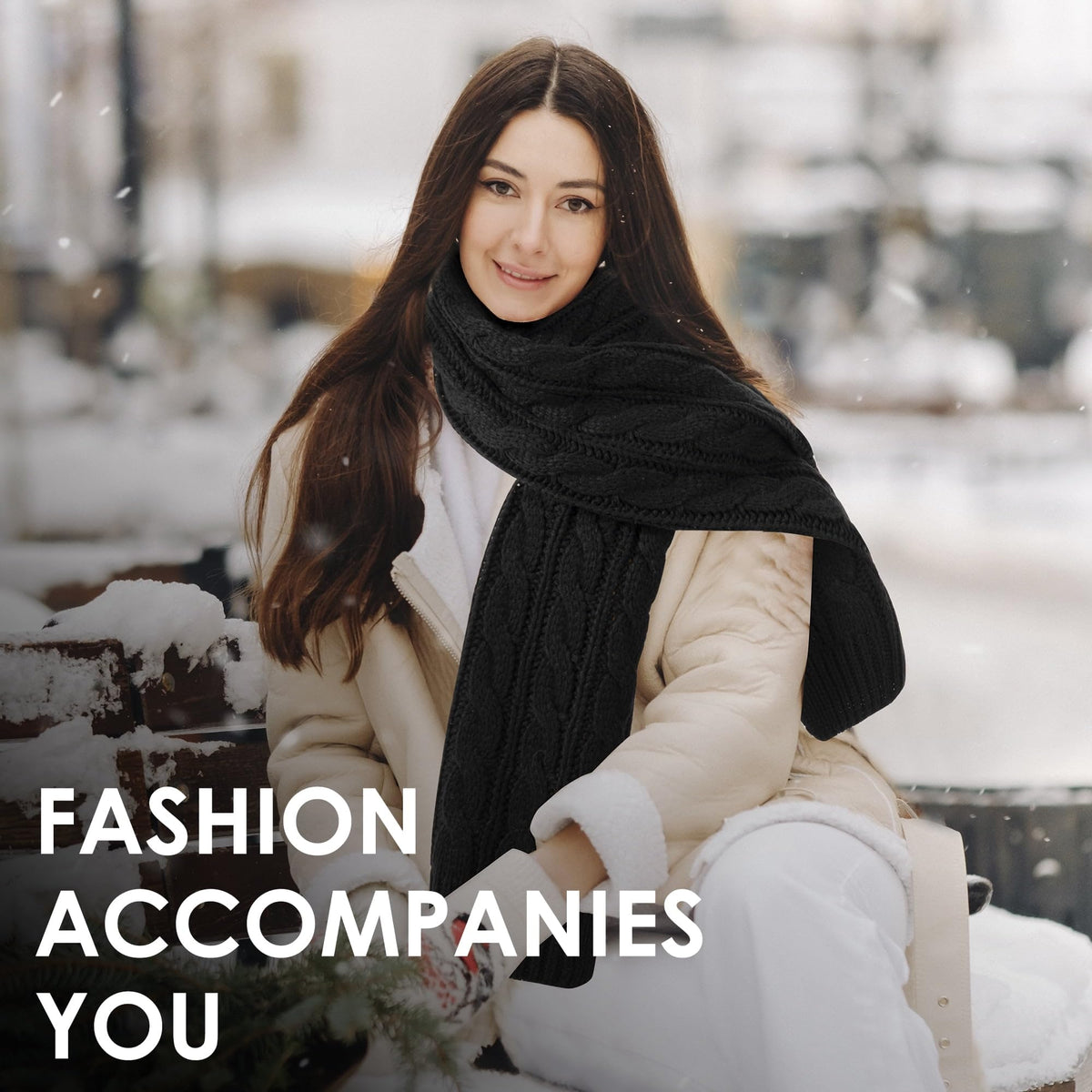 REDESS Winter Beanie Hat Scarf Gloves Set for Women, Fleece Lined Winter Hat with Pom Pom, Long Knit Scarf Touchscreen Gloves for Cold Weather