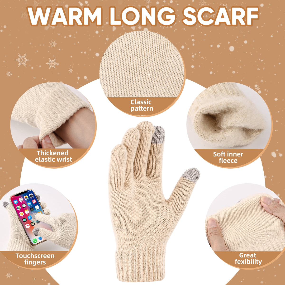 REDESS Beanie Hat and Gloves Scarf Winter Set for Women,Beanie Hat Touch Screen Gloves Long Scarf Set for Women£¬Black