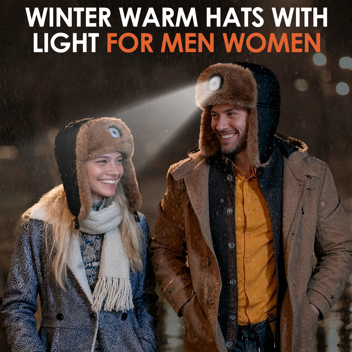 REDESS Men's Trapper Hat with Light USB Winter Warm Ear Flaps USB Rechargeable LED Trapper Hat for Men and Women
