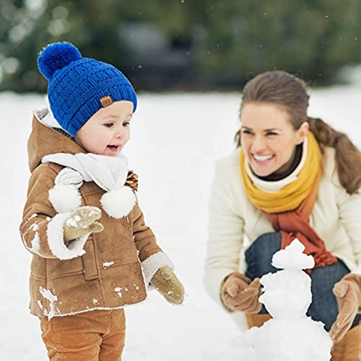 REDESS Baby Kids Winter Warm Beanie Hats, Infant Toddler Children Pom Pom Beanie Knit Cap Girls Boys-3 Pack