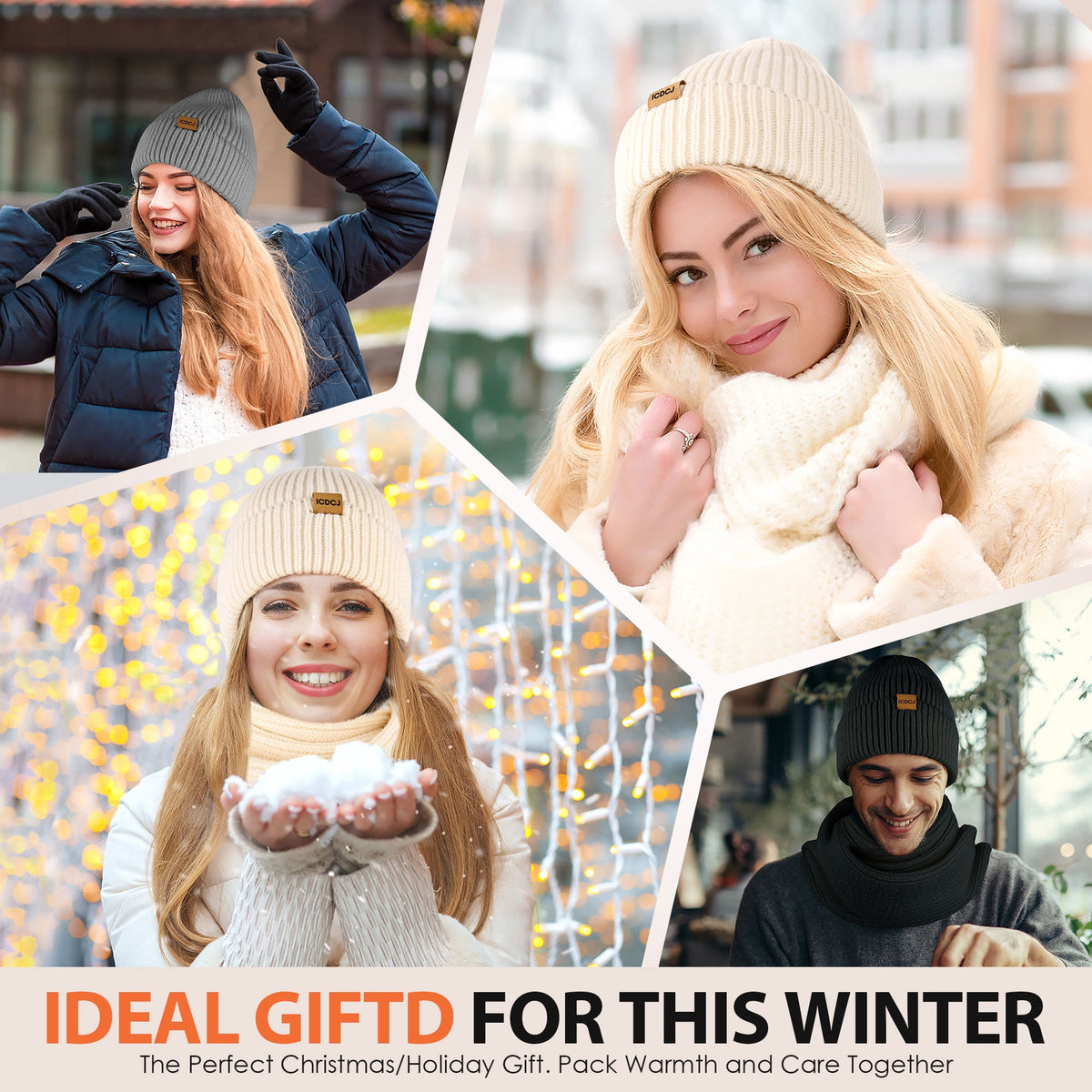 REDESS Winter Beanie Hat,Scarf and Gloves sets for Women and Men,Black