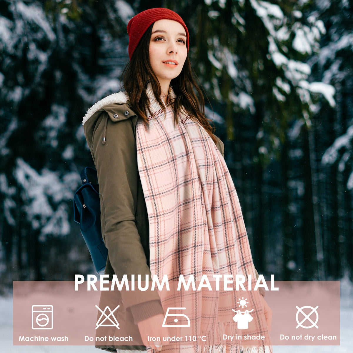 REDESS Winter Scarves for Men and Women Soft Plaid Pattern Cozy Warm Tassel Shawl Wrap, Plaid Gray