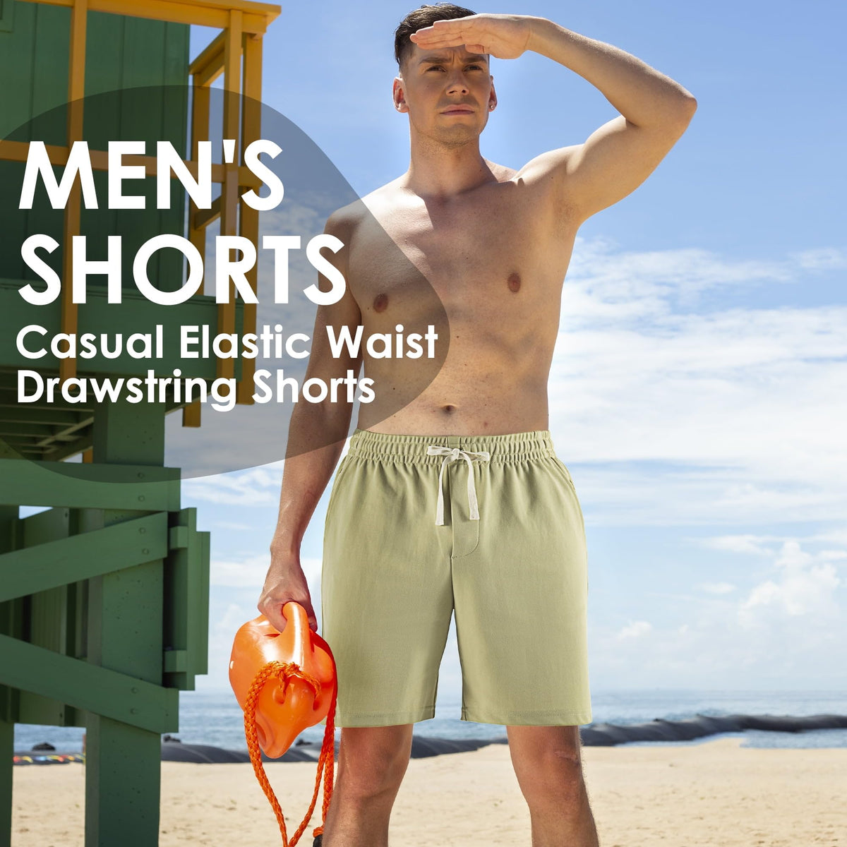 REDESS Mens Shorts Casual with Pockets ,Drawstring Elastic Waistband Shorts for Men,Dark Grey