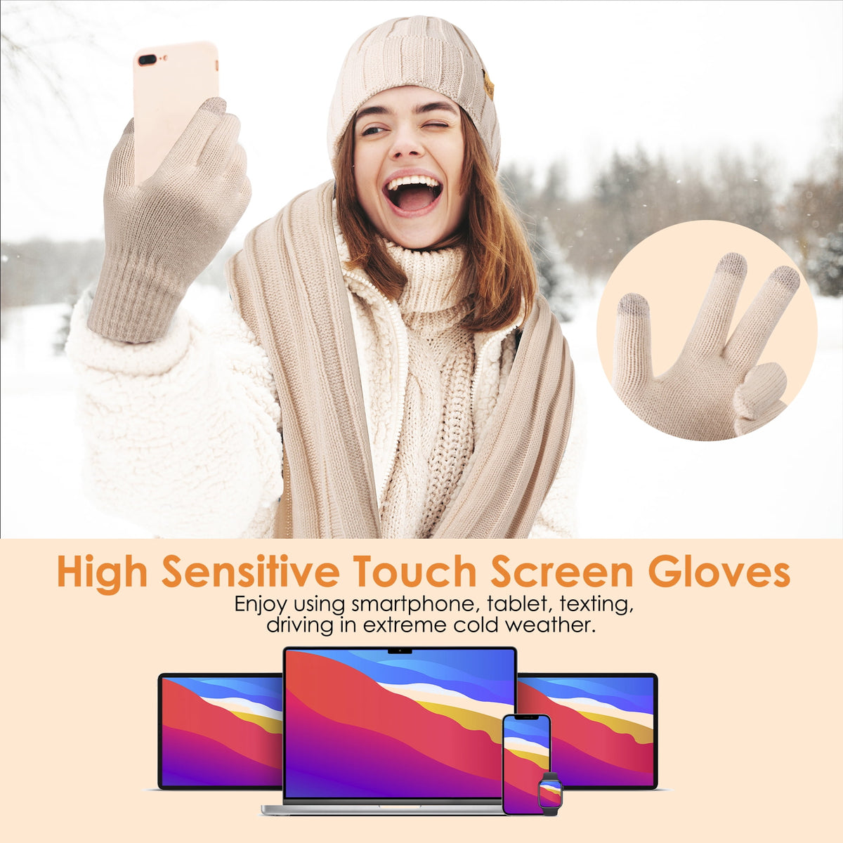 REDESS Winter Hat and Gloves Sets for Women, Fleece Lined Beanie Hat Scarf and Touchscreen Glove Sets for Women