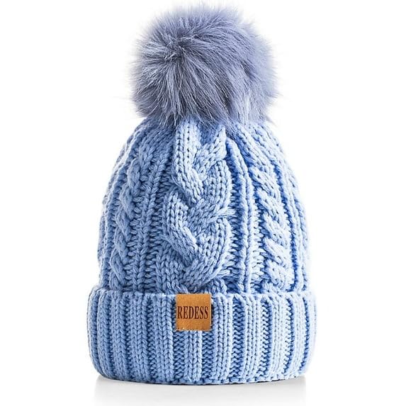 REDESS Women Winter Pompom Beanie Hat with Warm Fleece Lined, Thick Slouchy Knit Skull Ski Cap