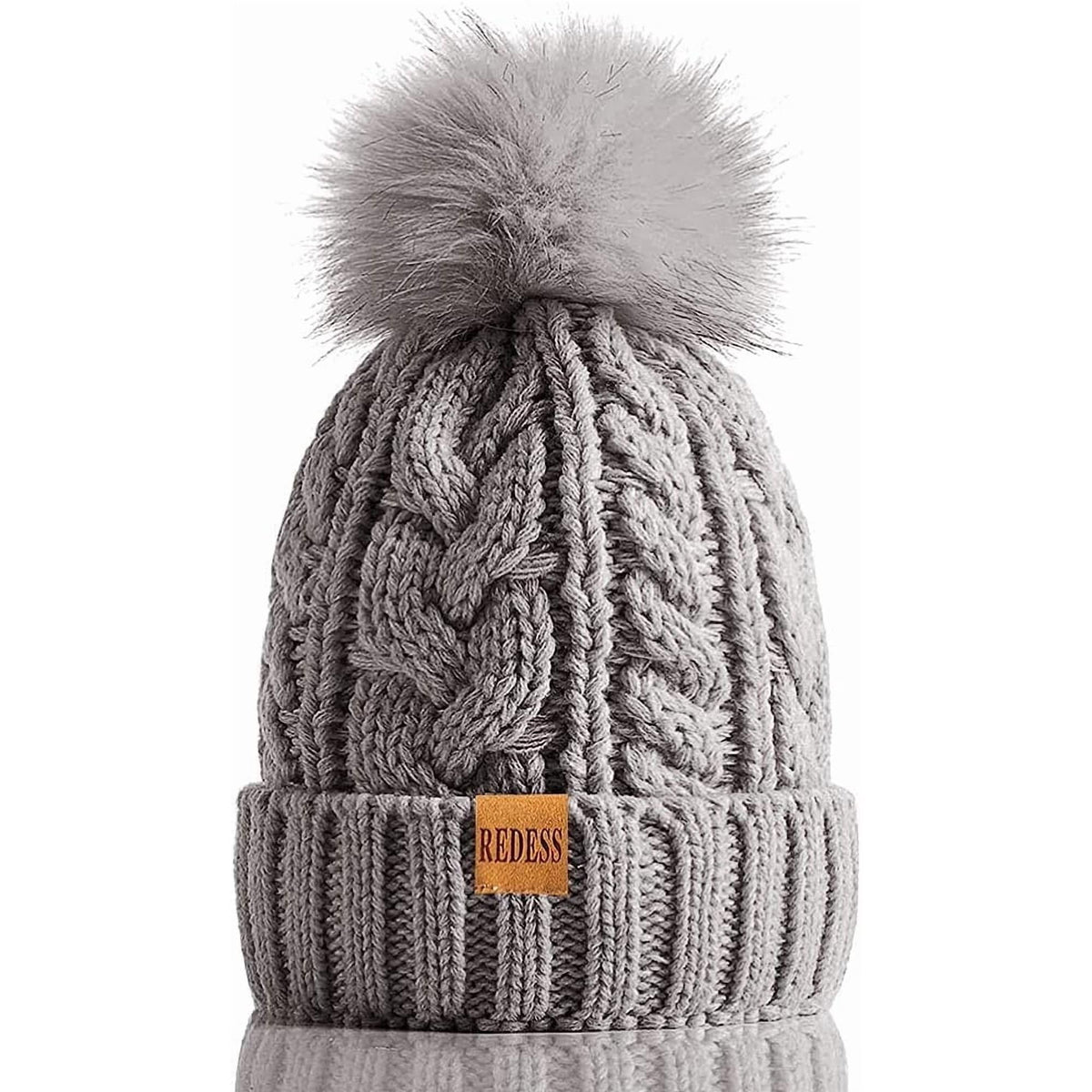 REDESS Women Winter Pompom Beanie Hat with Warm Fleece Lined, Thick Slouchy Knit Skull Ski Cap